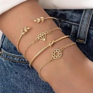 Elegant Designer Leaf Cuff Bracelet Set